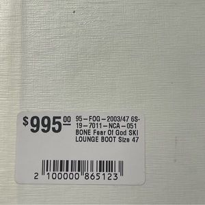 Fear of god ski lounge boots bone size 14 men new never worn or tried on